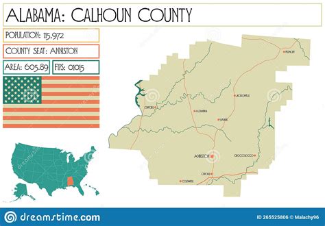 Map of Calhoun County in Alabama, USA. Stock Vector - Illustration of state, blue: 265525806