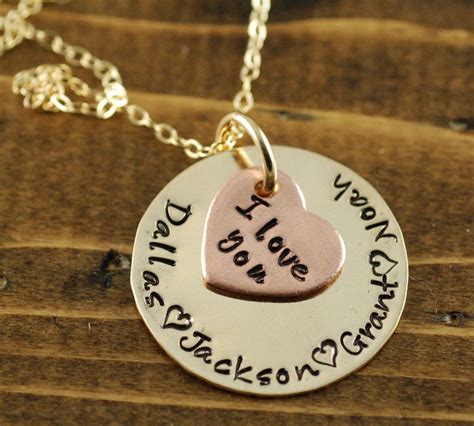 Gold Name Necklace, I Love You Necklace, Heart Jewelry, Hand Stamped ...