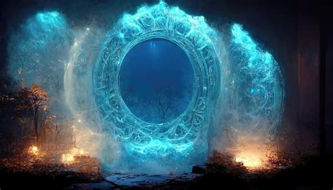 Premium Photo | Raster illustration of huge neon blue portal in the forest parallel world ...