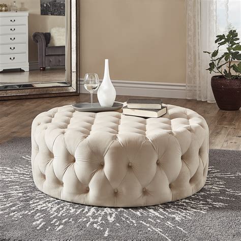 Weston Home Bowman Velvet Round Button Tufted Cocktail Ottoman, Beige - Walmart.com