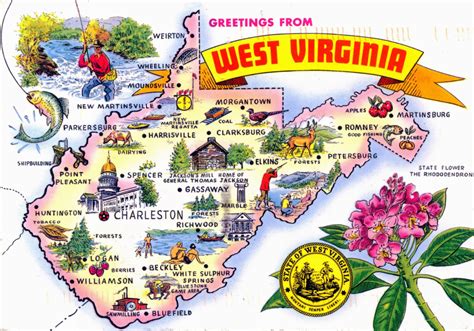 Large tourist illustrated map of West Virginia state | West Virginia ...