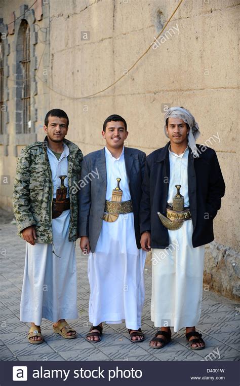 Three Yemani men on the streets of Sana'a, capital City of Yemen ...