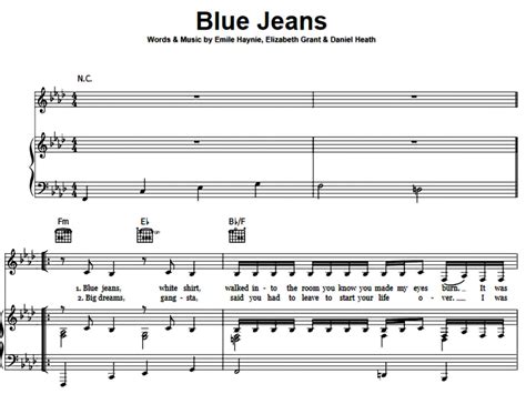 Lana Del Rey-Blue Jeans Free Sheet Music PDF for Piano | The Piano Notes