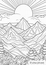 Mountain Sunrise Coloring Page » Free Download Artus Art sketch template