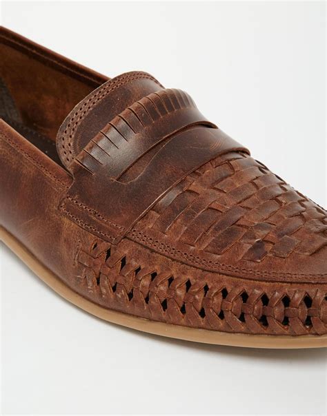 Lyst - Asos Woven Loafers In Leather in Brown for Men