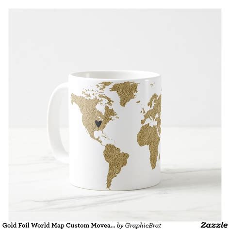 Gold Foil World Map Custom Moveable Heart Location Coffee Mug | Zazzle.com | Mugs, Coffee mugs ...