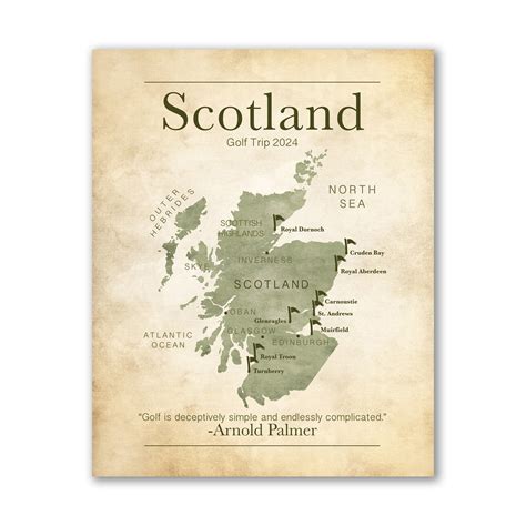 Golf Gift, Gifts for Golf Lovers, Scotland Golf Tour, Scottish Map, Golf Quotes, Dad Gift ...