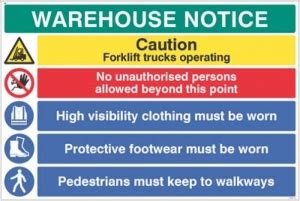 Warehouse Safety Caution forklift trucks hi vis boots must be worn (Plastic 900x600mm) Sign