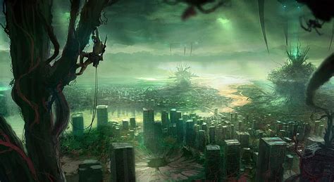 HD wallpaper: green city dystopia future urban sciencefiction skyscapes 1920x1080 Nature Sky HD ...