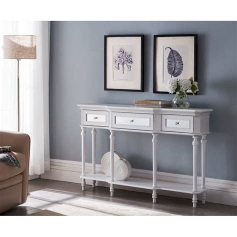 Phoenix White Wood Contemporary Storage Console Table with Drawers & Open Shelf - Walmart.com ...