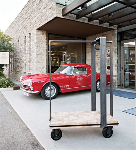 Vintage hotel luggage car with solid oak shelf