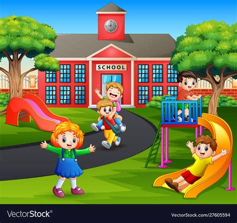 Happy kids playing in playground after school Vector Image