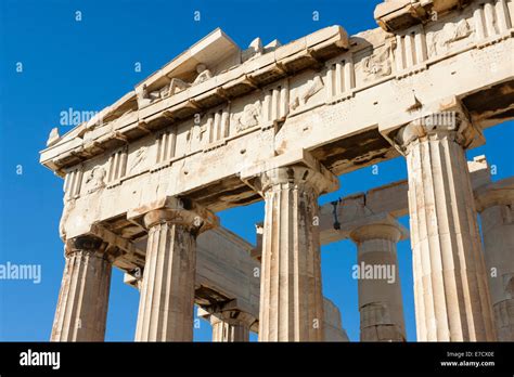 The columns of Parthenon, the temple in the Acropolis of Athens in ...