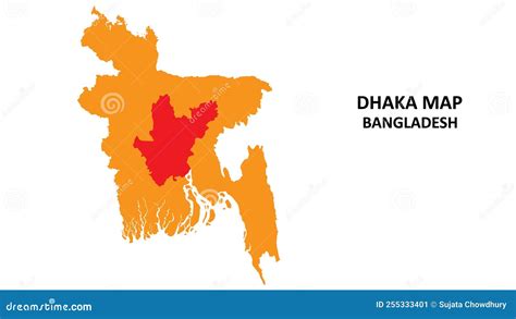 Dhaka State and Regions Map Highlighted on Bangladesh Map Stock Vector ...