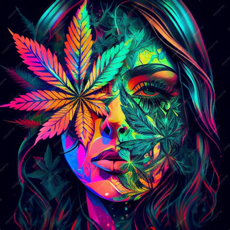 Premium Photo | Woman portrait with marijuana leaf cannabis weed