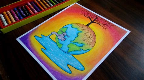 Drawing save water on the earth || step by step || oil pastel - YouTube