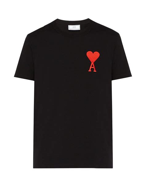 AMI Embroidered Heart Logo Cotton T Shirt in Black for Men - Lyst