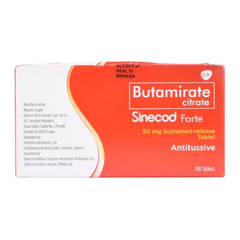 SINECOD, SINECOD Butamirate Citrate 50mg 1 tablet | Watsons Philippines