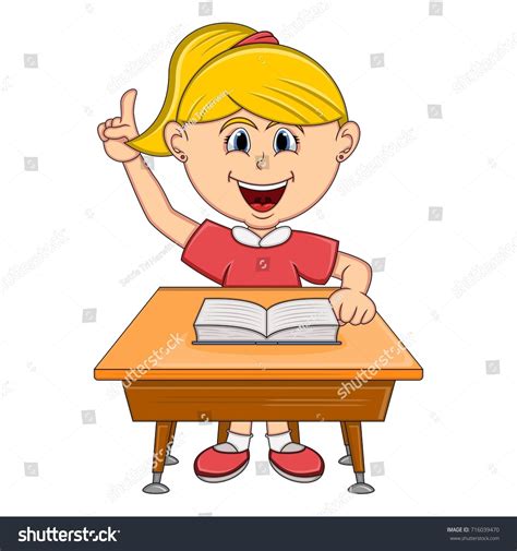 Girl Studying School Table Cartoon Vector: vector de stock (libre de regalías) 716039470 ...