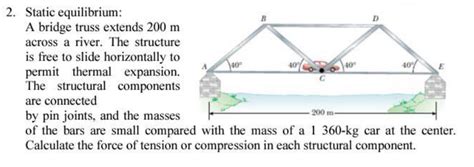 Solved Static equilibrium: A bridge truss extends 200 m | Chegg.com