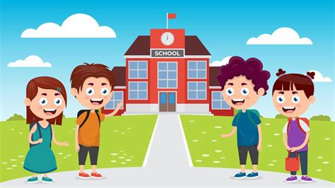 welcome back to school, kids in front of school cartoon vector illustration 16891522 Vector Art ...