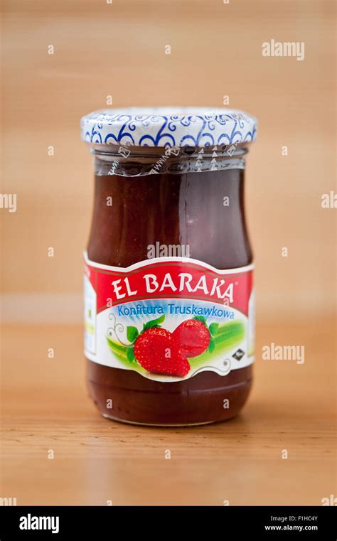 Strawberries El Baraka jam glass jar Stock Photo - Alamy