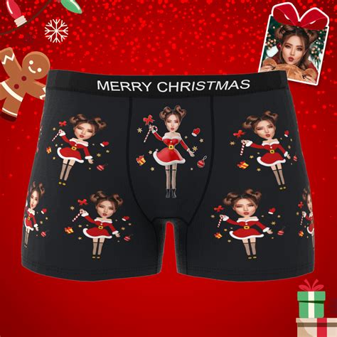 Custom Photo Boxer Santa Claus Face Underwear Couple Gifts Christmas G ...