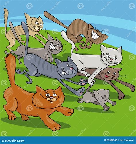 Running Cats Cartoon Illustration Stock Vector - Illustration of jump ...