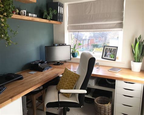 Our new home office. Oak worktop, IKEA Alex drawers and Farrow & Ball ...