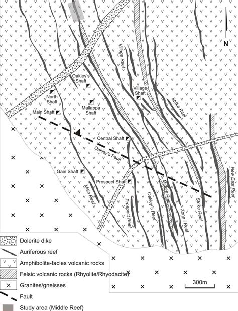 Geological map of the Hutti underground gold mines area. The study area ...