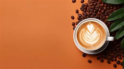 Premium AI Image | Coffee latte and coffee beans and coffee leaves