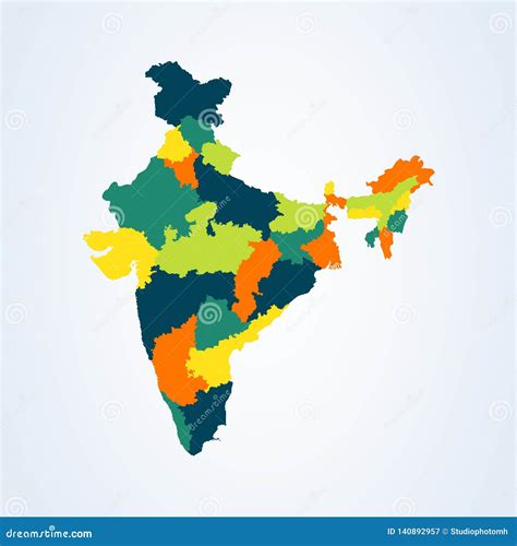 Map of the Republic of India with the States Colored Vector in Bright Colors Stock Vector ...