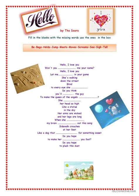 Hello, I love You song and nursery r…: English ESL worksheets pdf & doc