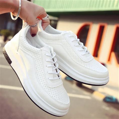 Women Sneakers 2017 woman White Sport Shoes leather Breathable running shoes waterproof Platform ...