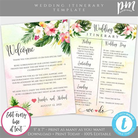 Tropical Wedding Itinerary Template Download, Destination Wedding ...