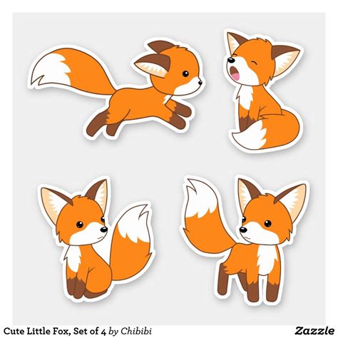 Cute Little Fox, Set of 4 Sticker | Zazzle.com in 2021 | Cute fox ...