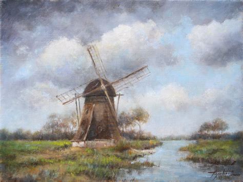 Windmill - Landscape Oil painting - Fine Arts Gallery - Original fine Art Oil Paintings ...