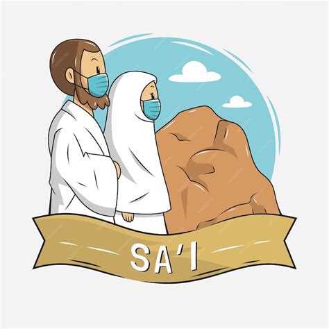 Premium Vector | Illustration of people walking between safa and marwah during hajj