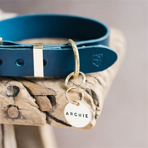 Blue Leather Dog Collar, Lead And Personalised Name Tag By The Stately Hound ...