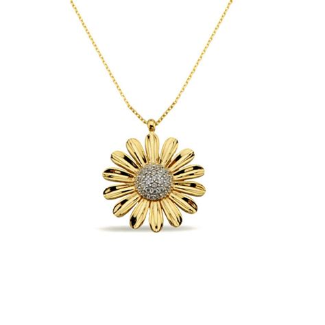 14K Gold Sunflower Necklace/ Gold Sunflower Pendant/ Cz - Etsy