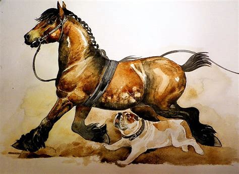 Bulldog And Draft Horse | Horse painting, Horses, Horse drawings