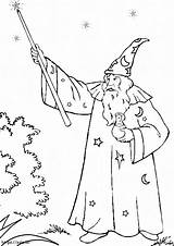 Merlin The Wizard Holding A Magic Wand coloring Page sketch template