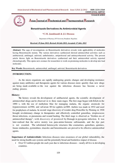 (PDF) Benzotriazole derivatives as Antimicrobial Agents