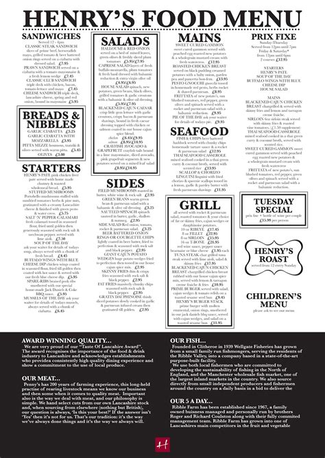 HENRY'S BAR & GRILL: Our Menu's