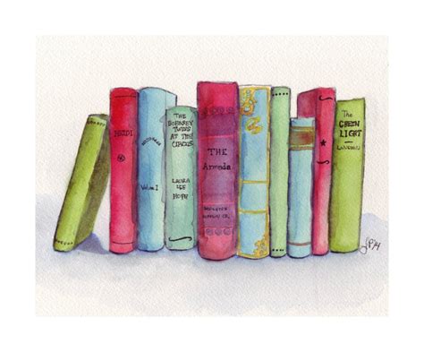 Satz von Büchern Aquarell 5 x 7 Print Buch-Liebhaber-Illustration Stapel Bücher Literatur Kunst ...