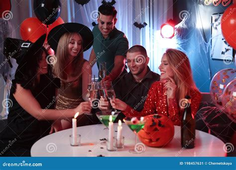 Group of Friends Having Halloween Party Stock Image - Image of drink ...