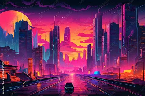 Beautiful Cyberpunk Cityscape with a sunset, Glitchy Animation style | Cyberpunk Wallpaper ...