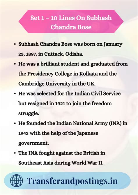 10 Lines on Subhash Chandra Bose | School organization notes, Bose ...