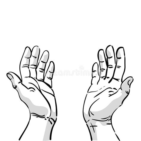 Two Hands Asking for Help. Cartoon Drawing of Male Hands. Black and ...