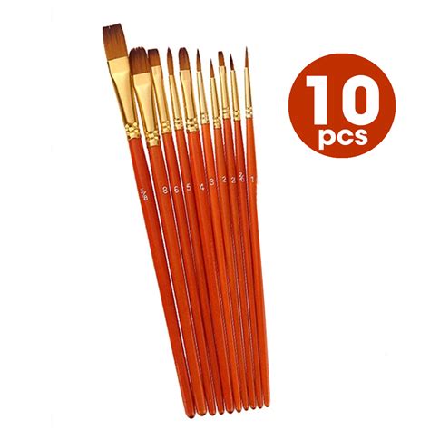 10Pcs Paint Brushes Nylon Hair Brushes for Acrylic Watercolor Painting Artist Professional ...